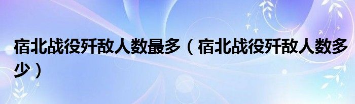 宿北战役歼敌人数最多（宿北战役歼敌人数多少）