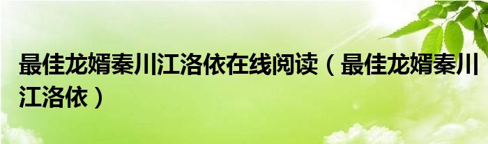 最佳龙婿秦川江洛依在线阅读（最佳龙婿秦川江洛依）