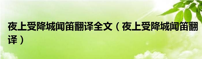 夜上受降城闻笛翻译全文（夜上受降城闻笛翻译）