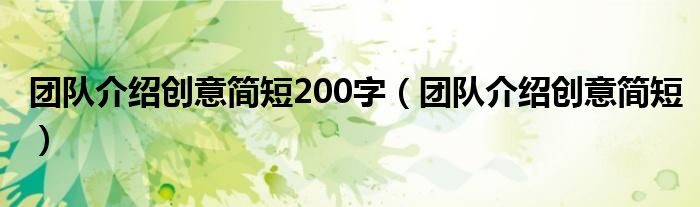 团队介绍创意简短200字（团队介绍创意简短）