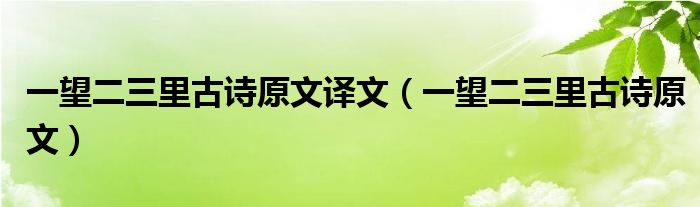 一望二三里古诗原文译文（一望二三里古诗原文）