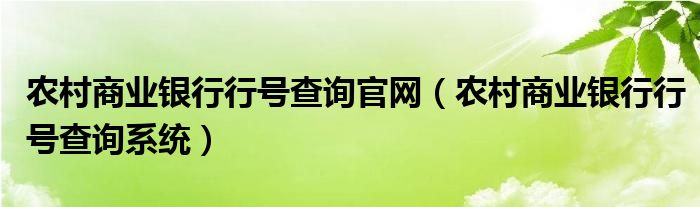 农村商业银行行号查询官网（农村商业银行行号查询系统）