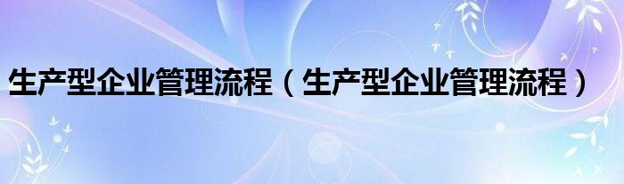 生产型企业管理流程（生产型企业管理流程）