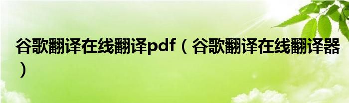 谷歌翻译在线翻译pdf（谷歌翻译在线翻译器）