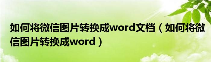 如何将微信图片转换成word文档（如何将微信图片转换成word）