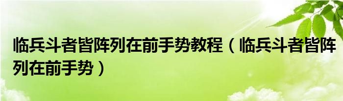 临兵斗者皆阵列在前手势教程（临兵斗者皆阵列在前手势）