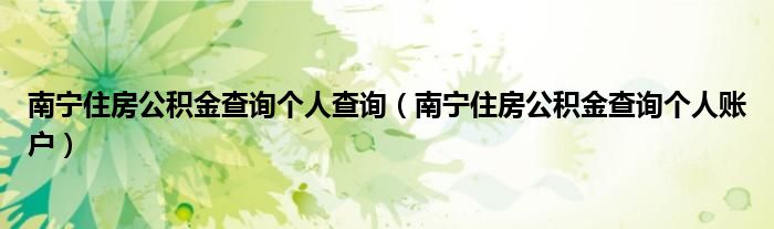 南宁住房公积金查询个人查询（南宁住房公积金查询个人账户）