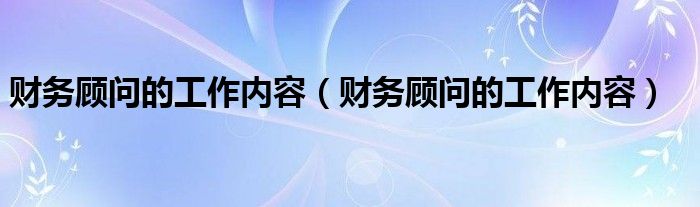 财务顾问的工作内容（财务顾问的工作内容）