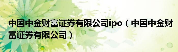 中国中金财富证券有限公司ipo（中国中金财富证券有限公司）