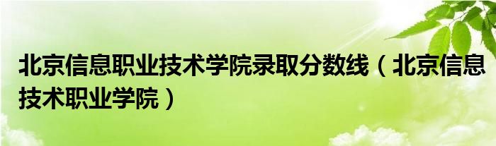 北京信息职业技术学院录取分数线（北京信息技术职业学院）