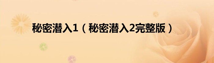 秘密潜入1（秘密潜入2完整版）