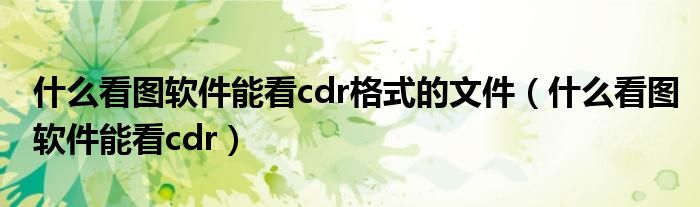 什么看图软件能看cdr格式的文件（什么看图软件能看cdr）