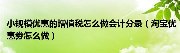 小规模优惠的增值税怎么做会计分录（淘宝优惠劵怎么做）