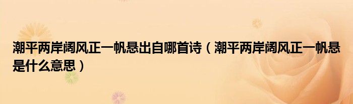 潮平两岸阔风正一帆悬出自哪首诗（潮平两岸阔风正一帆悬是什么意思）