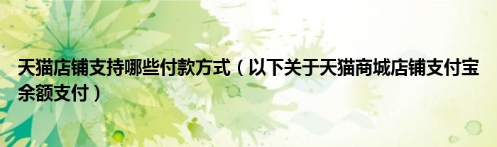 天猫店铺支持哪些付款方式（以下关于天猫商城店铺支付宝余额支付）