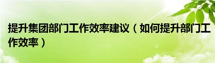 提升集团部门工作效率建议（如何提升部门工作效率）