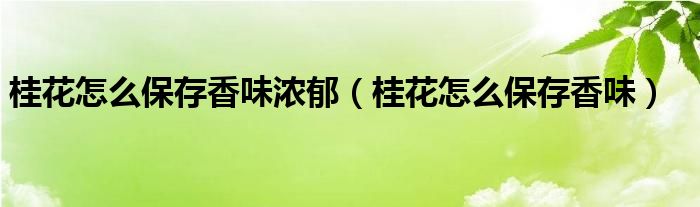 桂花怎么保存香味浓郁（桂花怎么保存香味）