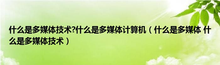 什么是多媒体技术?什么是多媒体计算机（什么是多媒体 什么是多媒体技术）