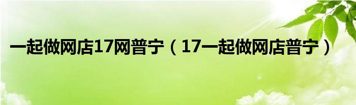 一起做网店17网普宁（17一起做网店普宁）