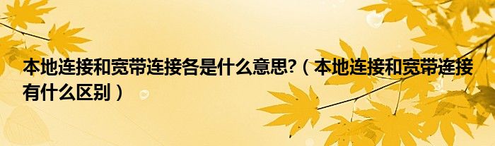 本地连接和宽带连接各是什么意思?（本地连接和宽带连接有什么区别）