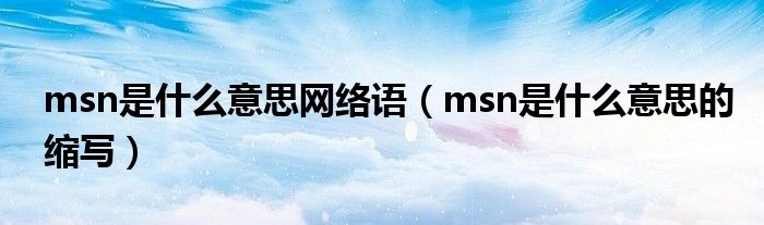 msn是什么意思网络语（msn是什么意思的缩写）