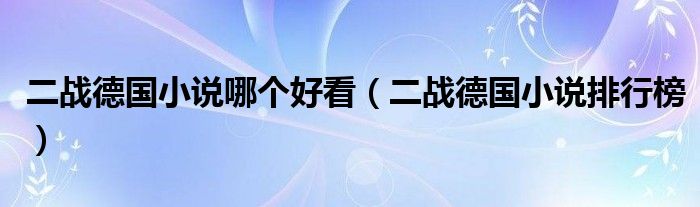 二战德国小说哪个好看（二战德国小说排行榜）