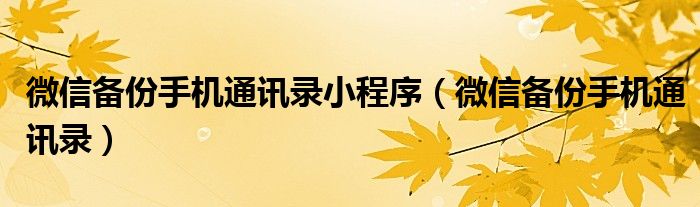 微信备份手机通讯录小程序（微信备份手机通讯录）