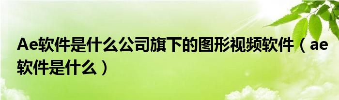 Ae软件是什么公司旗下的图形视频软件（ae软件是什么）