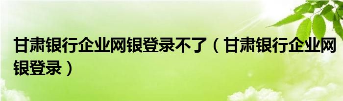 甘肃银行企业网银登录不了（甘肃银行企业网银登录）