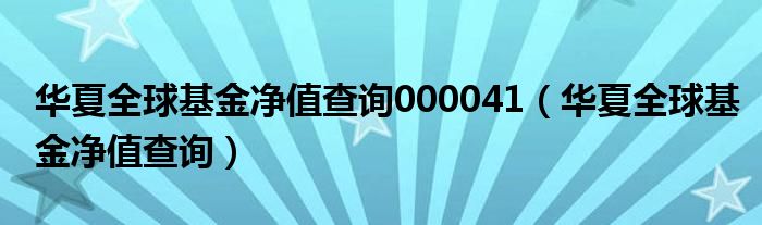 华夏全球基金净值查询000041（华夏全球基金净值查询）