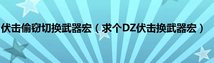 伏击偷窃切换武器宏（求个DZ伏击换武器宏）