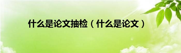 什么是论文抽检（什么是论文）