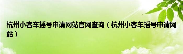 杭州小客车摇号申请网站官网查询（杭州小客车摇号申请网站）