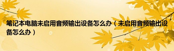 笔记本电脑未启用音频输出设备怎么办（未启用音频输出设备怎么办）