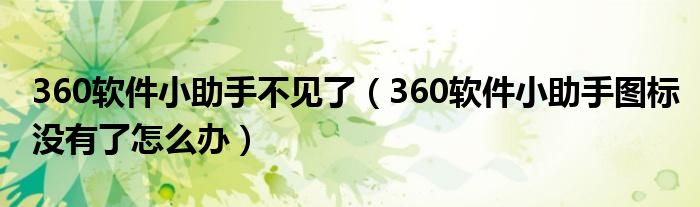 360软件小助手不见了（360软件小助手图标没有了怎么办）