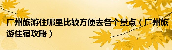 广州旅游住哪里比较方便去各个景点（广州旅游住宿攻略）