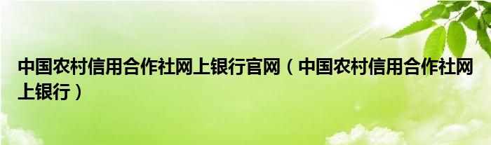 中国农村信用合作社网上银行官网（中国农村信用合作社网上银行）