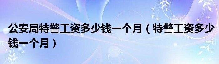 公安局特警工资多少钱一个月（特警工资多少钱一个月）