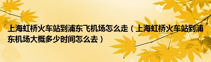 上海虹桥火车站到浦东飞机场怎么走（上海虹桥火车站到浦东机场大概多少时间怎么去）