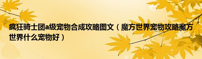 疯狂骑士团a级宠物合成攻略图文（魔方世界宠物攻略魔方世界什么宠物好）