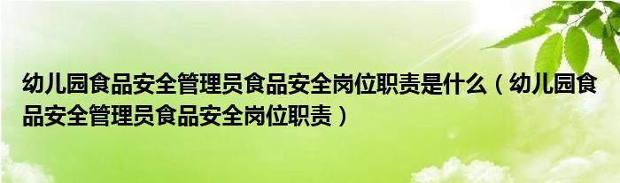 幼儿园食品安全管理员食品安全岗位职责是什么（幼儿园食品安全管理员食品安全岗位职责）