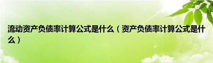 流动资产负债率计算公式是什么（资产负债率计算公式是什么）