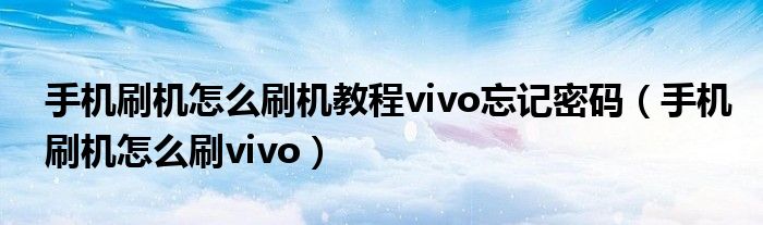 手机刷机怎么刷机教程vivo忘记密码（手机刷机怎么刷vivo）