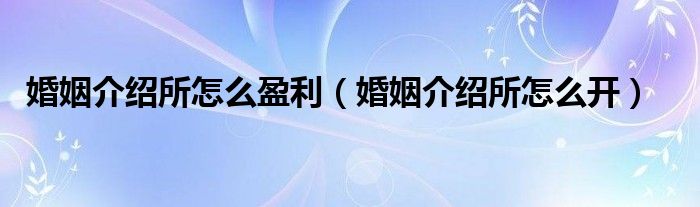 婚姻介绍所怎么盈利（婚姻介绍所怎么开）