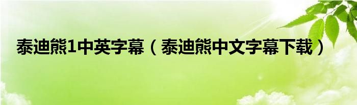 泰迪熊1中英字幕（泰迪熊中文字幕下载）