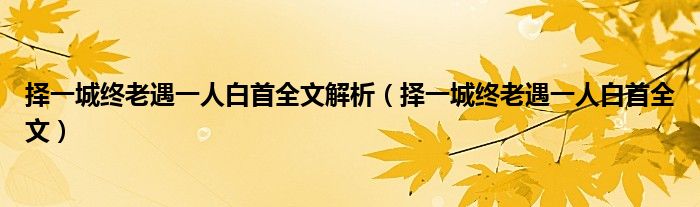 择一城终老遇一人白首全文解析（择一城终老遇一人白首全文）