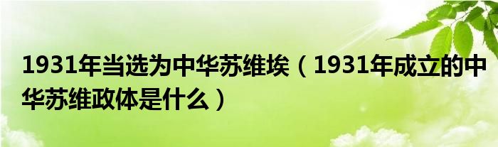 1931年当选为中华苏维埃（1931年成立的中华苏维政体是什么）