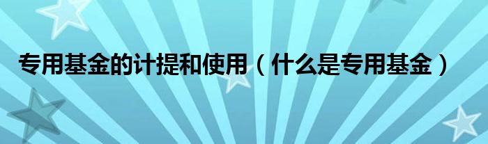 专用基金的计提和使用（什么是专用基金）