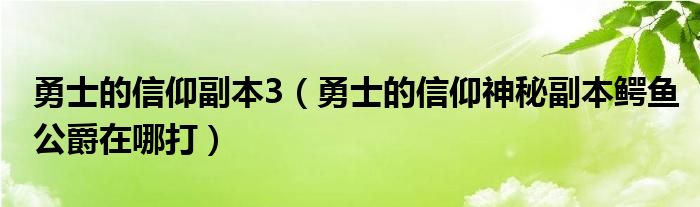 勇士的信仰副本3（勇士的信仰神秘副本鳄鱼公爵在哪打）