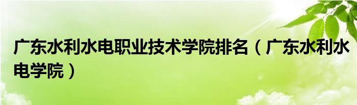 广东水利水电职业技术学院排名（广东水利水电学院）